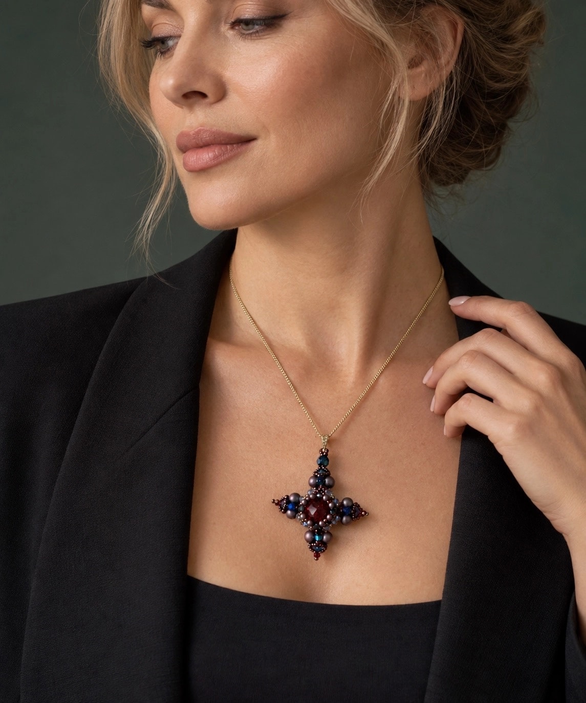 Crimson Star Pendant - on model