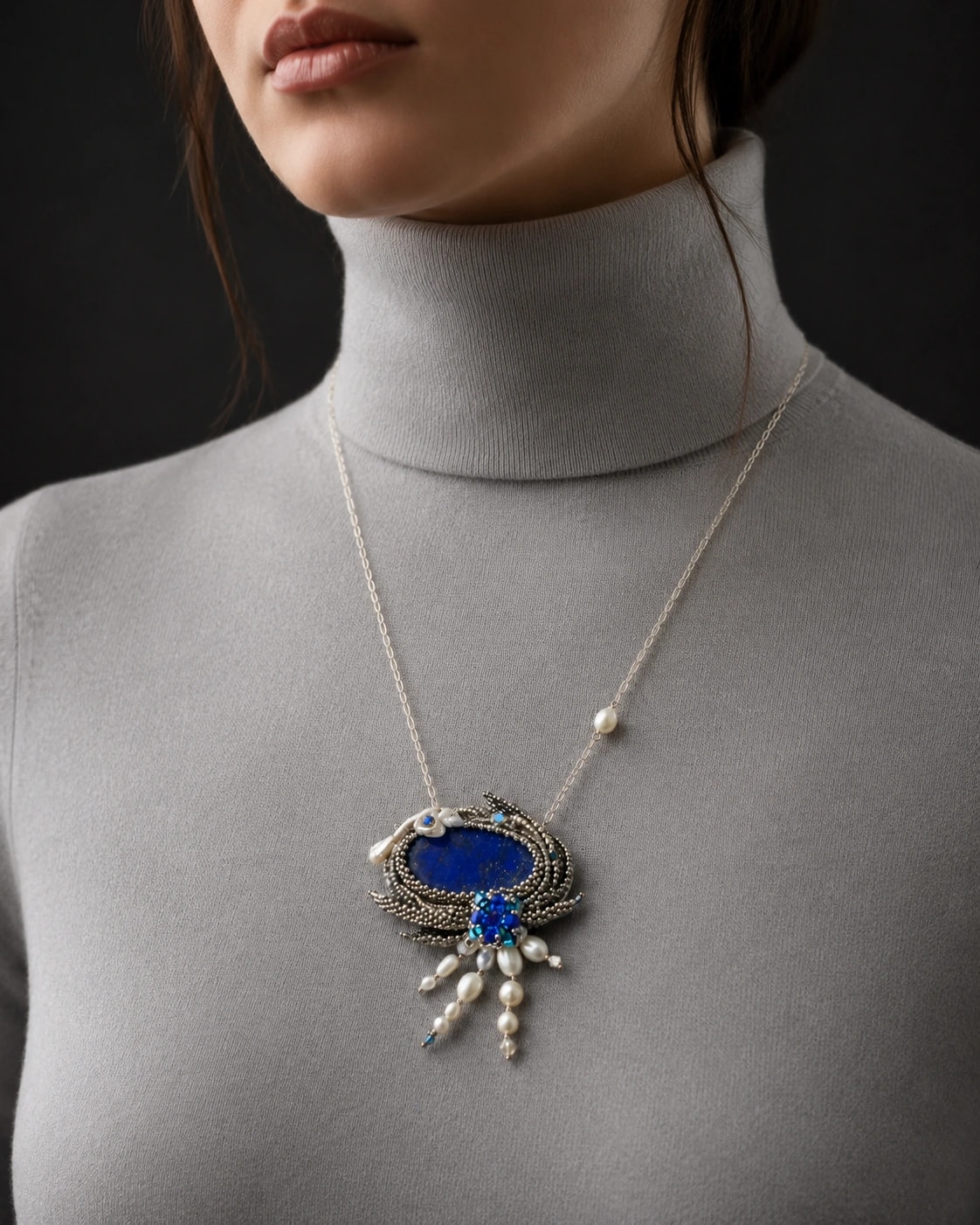"Stardust" Lapis Lazuli Pendant - on model