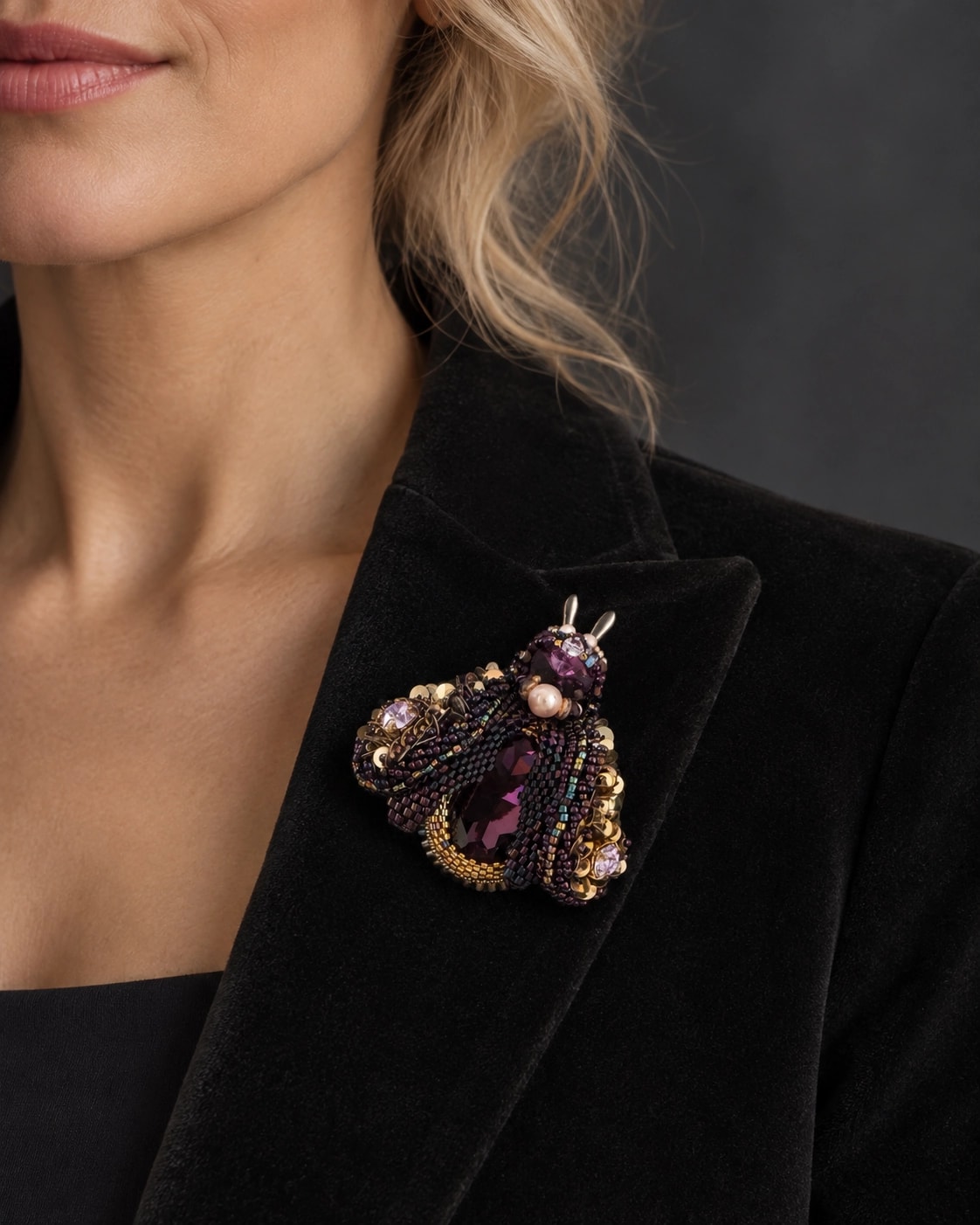 Amethyst Brooch - on model