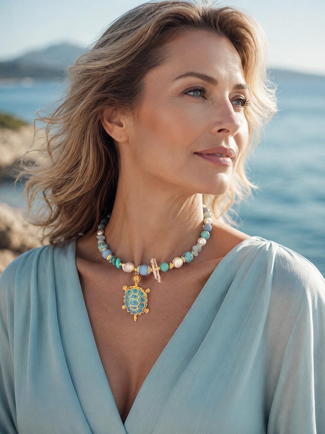 Sea Turtle necklace - on model