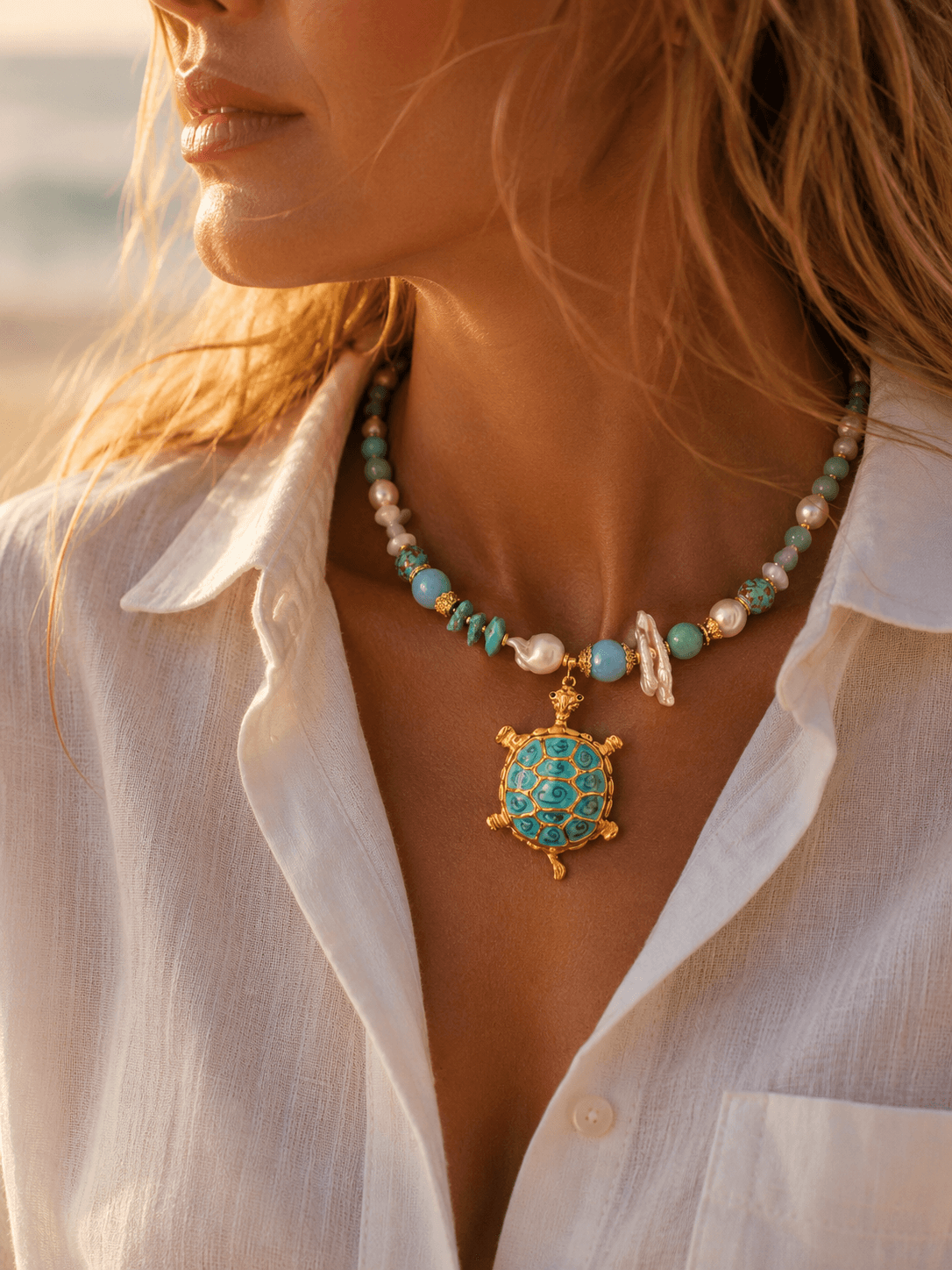 Sea Turtle necklace - on model