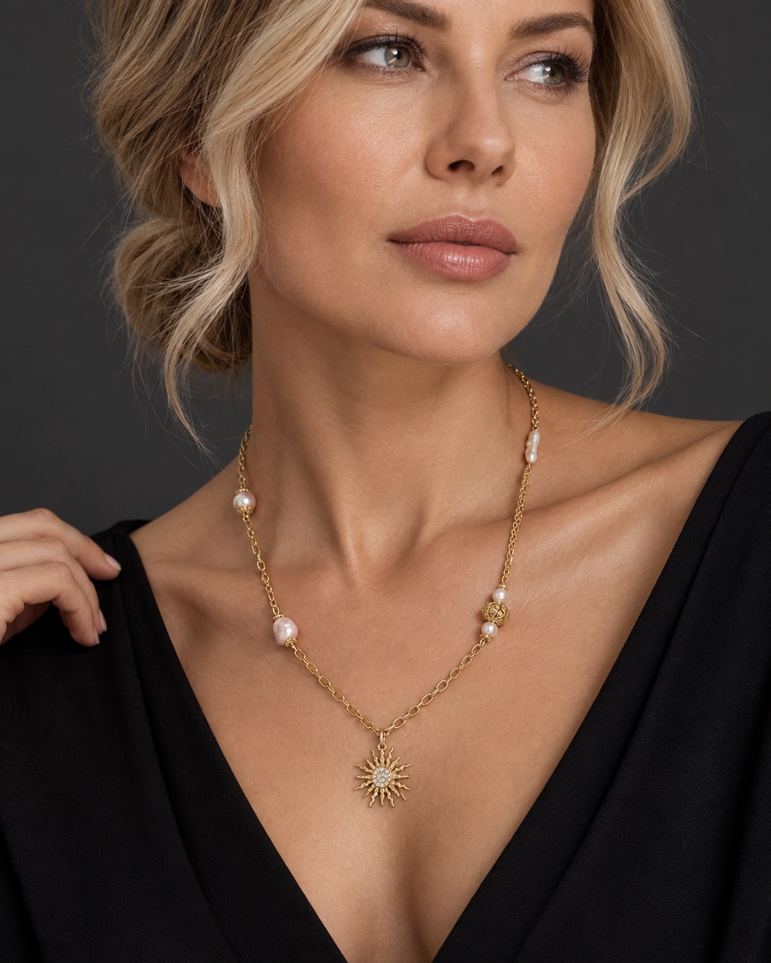 Sun Talisman Necklace - on model