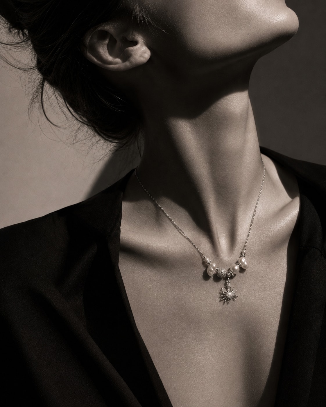 Baroque pearl pendant - on model